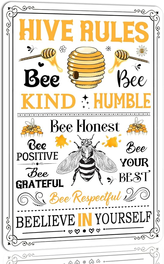 Hive Rules Funny Vintage Tin Sign Humble Kind 8x12 Inch