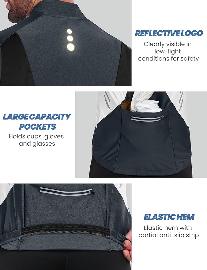 Little Donkey Andy Men's Half Zip Breathable Cycling Vests Reflective Sleeveless Jerseys Lightweight Bicycle Running