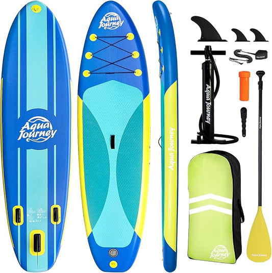 10'6"Inflatable Stand Up Paddle Board Ultra Portable-Lightweight & Stable|All-in-One Kit w/Aluminum Paddle, Dual-Action Pump & Backpack|Lakes & Oceans Ready for Family Recreation by Aquajourney