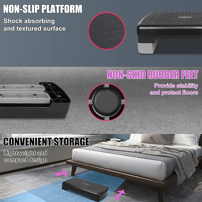 Height-Adjustable 4"-6" Step Aerobics Platform Fitness Equipment Stepper 2 Riser