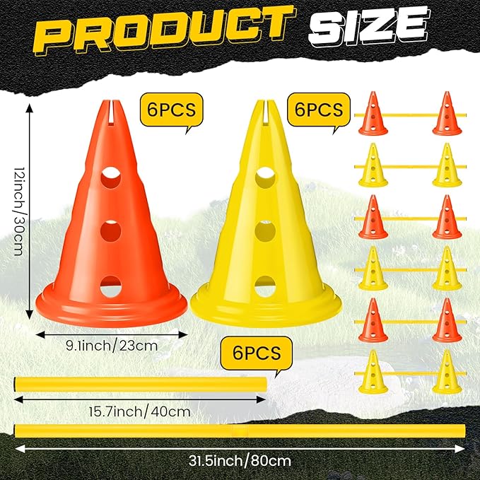 6 Sets Dog Agility Hurdle Cone Set Include 12 Agility 6 Agility