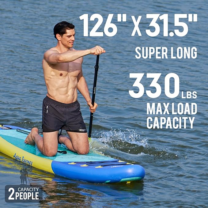 10'6"Inflatable Stand Up Paddle Board Ultra Portable-Lightweight & Stable|All-in-One Kit w/Aluminum Paddle, Dual-Action Pump & Backpack|Lakes & Oceans Ready for Family Recreation by Aquajourney