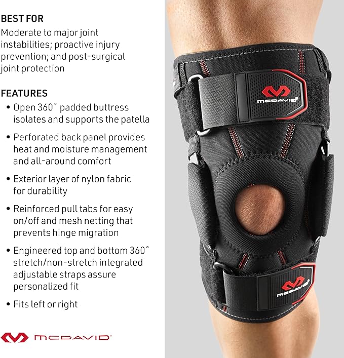 McDavid Knee Brace with Side Hinges. Maximum Knee Support & Compression for Stability & Recovery Aid, Patella Tendon Support, Tendonitis Pain Relief, Ligament Support, Hyperextension. Men & Women