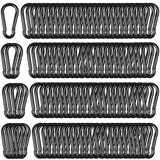 200PCS M6 Black Carabiner Clip,2.36Inch Bulk Snap Hook Quick Link Small Carabiner Clips,Spring Link Buckle for Fishing Camping Hammock Dog Leashes-270LBS Holding Capacity