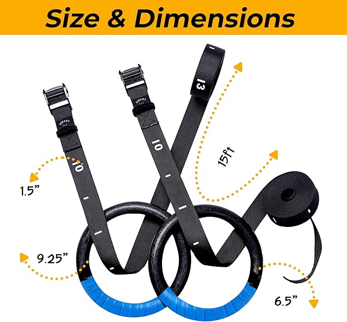 HMART Wooden Gymnastic Rings 1600Ibs Capacity with Loop 15ft Woven