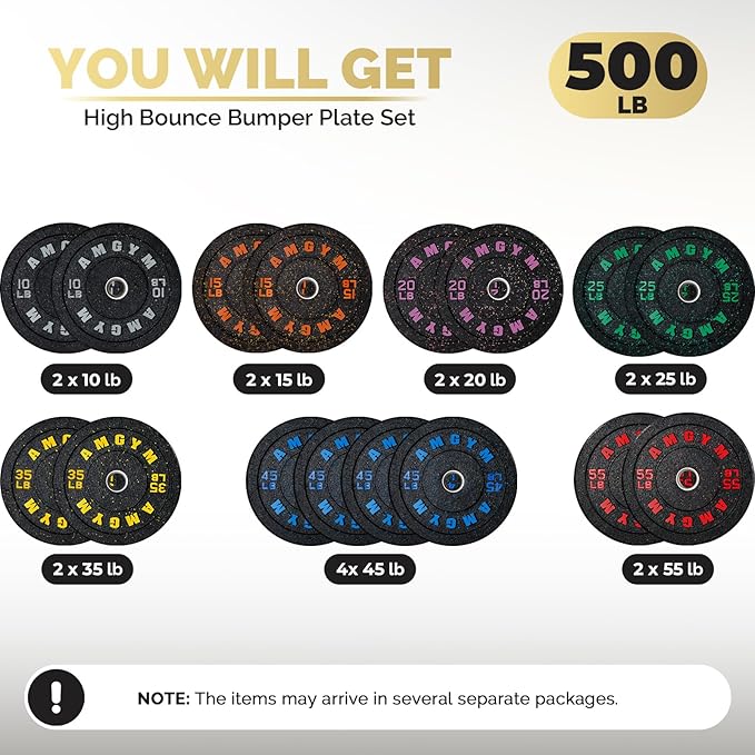 2 Inch Bumper Plates，10-500lbs，Barbell Rubber Olympic Weight Plates Set for Home Gym, Strength Training & Weight Lifting, Multiple Options Colors