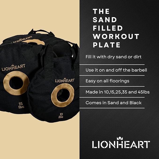 Lionheart Sand Weight Plates 10, 15, 15, 25, 25, 35, 35, 45 45 lb 2 Unfilled
