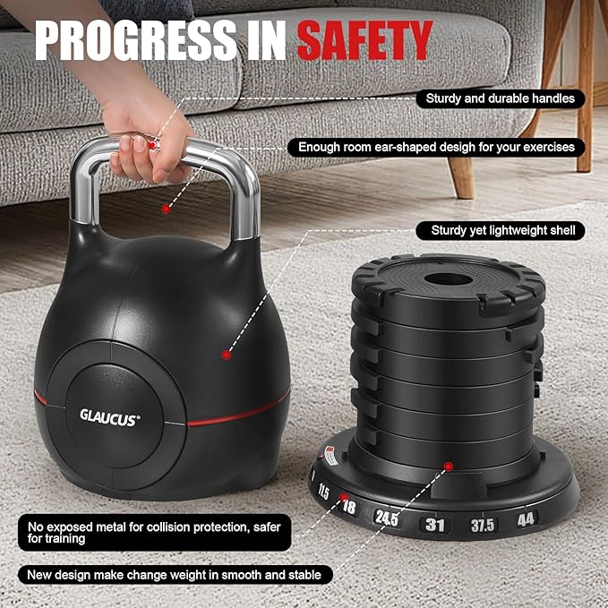 Adjustable Weights Kettlebell - Quickly Easy Adjusts 7 Weights(5lb-44lb)