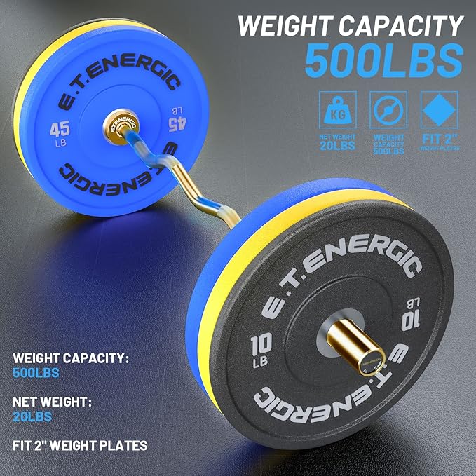 47" Olympic EZ Curl Bar 500-lbs Capacity Steel 2" Barbell