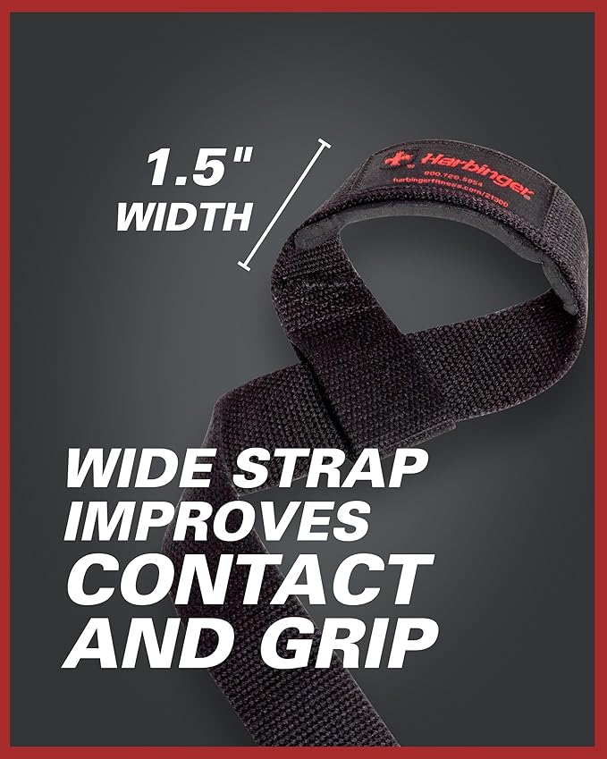 Harbinger Padded Cotton Lift Straps - Soft, Supportive Neotek Wrist Pads - 21.5" Length, 1.5" Width - Reinforced Edges & Heavy-duty Stitching - Cushions Wrists for Lifting Support