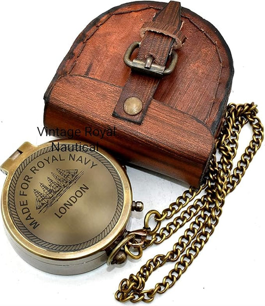 AASIYA Brass Chain Compass with Leather Case