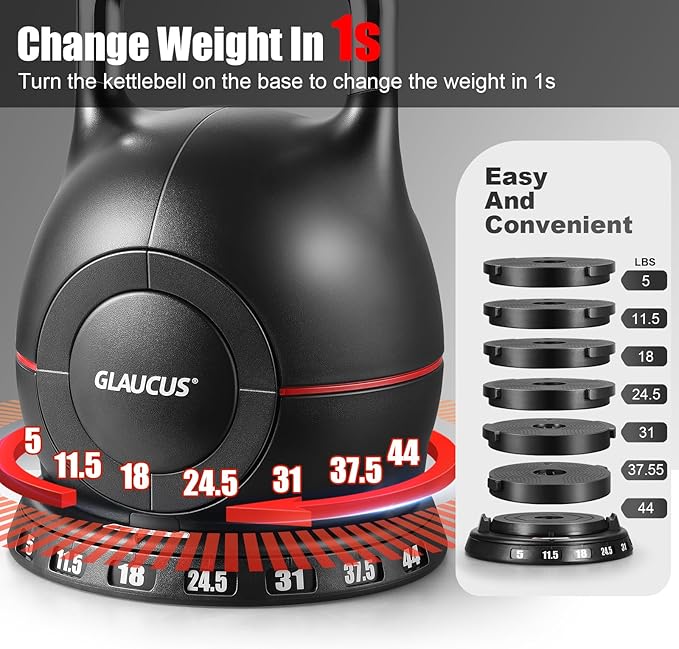Adjustable Weights Kettlebell - Quickly Easy Adjusts 7 Weights(5lb-44lb)