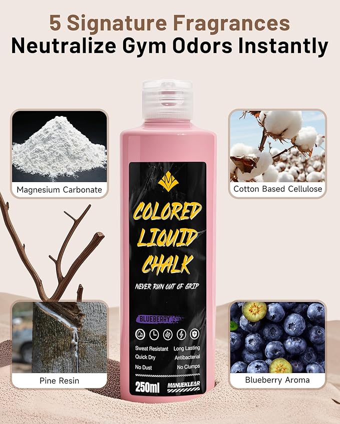 MANUEKLEAR 50/250ml Scented Gym Chalk Easy to Carry, Liquid Chalk Gym for Dry Hands and Enhance Grip, Lifting Chalk for Weightlifting, Gymnastics, Rock Climbing