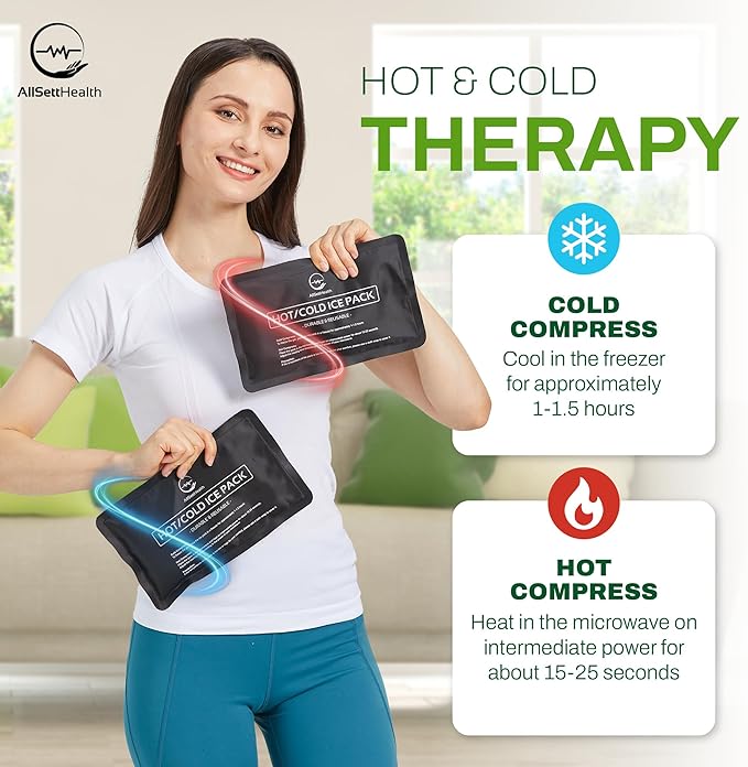 2 Pack Reusable Ice Packs for Injuries - Soft Ice Pack with Velvet Soft Fleece Fabric | Flexible Hot and Cold Gel Ice Pack Set- Cold Packs for Injuries, Knee, Back, Neck Pain - 10 x 6, Black