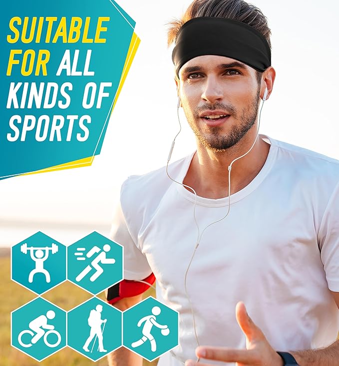 HiRui Headbands for Men Women (5Pack), Running Headbands Moisture Wicking Workout Sweatband Sports Headband for Cycling Basketball Yoga Fitness
