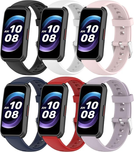 6-Pack Compatible with FITVII/KALINCO Slim Fitness Tracker 1.47 inch Bands 16mm, Replacement Breathable Lightweight Soft Silicone Sweat Resistant Sport Wristbands Band for FITVII HM08