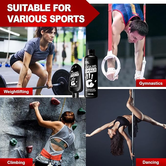 60ML Superior Grip Liquid Chalk Mess-Free Gym Chalk for Weightlifting, Gymnastics, Rock Climbing, Dancing, Dries in Seconds. Package May Vary.