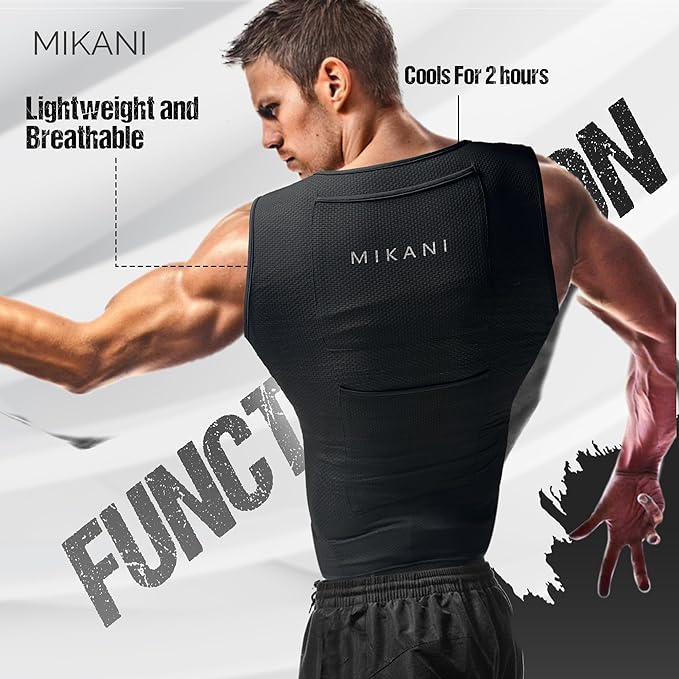 Men's Black Mesh Cooling Cycling Vest - 2 Reusable Ice Packs,4 Pockets–Lightweight,Breathable for Cycling, Running,Outdoors