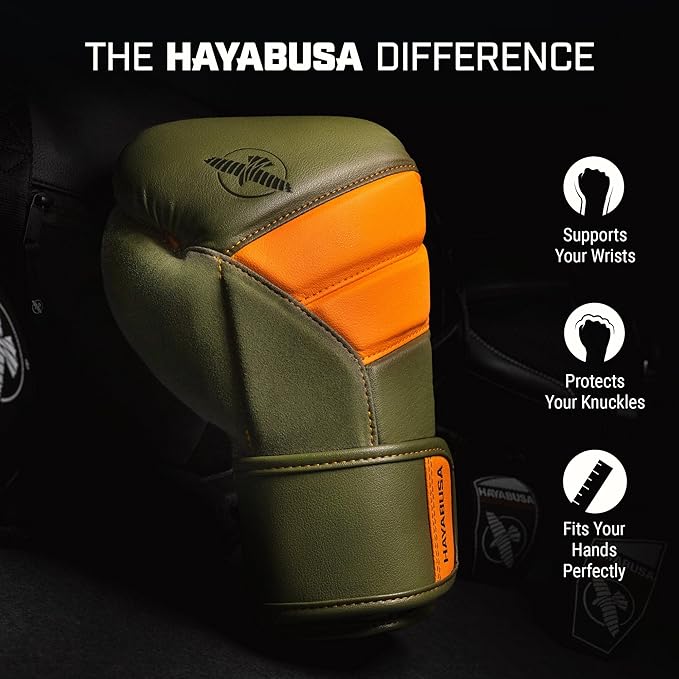 Hayabusa T3 Boxing Gloves for Men and Women Wrist and Knuckle Protection, Dual-X Hook and Loop Closure, Splinted Wrist Support, 5 Layer Foam Knuckle Padding