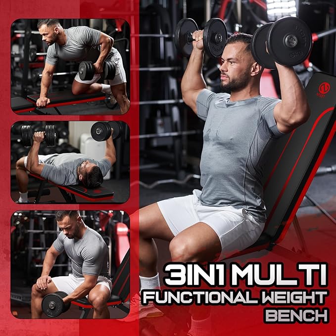 Adjustable Weight Bench for Full Body Workout 3-Sec Folding&