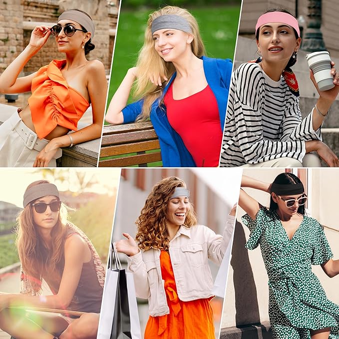 Headbands for Women Non Slip - Stylish Sports Hair Bands for Women's Hair - Soft Cotton Cloth Stretchy Headbands for Women for Yoga, Outdoor Exercise Running - 8 Pack