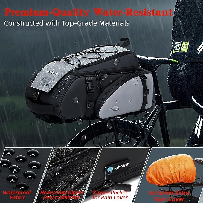19L Reflective Bike Rack Bag Water Resistant Cycling Pannier Saddle Shoulder Bag with Rain Cover 4-in-1 Versatile Bag Accessories for Travel Commuting Shopping Outdoor Cycling Night-Riding Fitness
