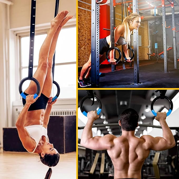 HMART Wooden Gymnastic Rings 1600Ibs Capacity with Loop 15ft Woven