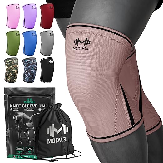 Modvel 7mm Neoprene Knee Sleeves for Men & Women Weightlifting & Powerlifting – Compression Knee Sleeve Support for Squats, Gym, Training – USPA, IPL Approved – Medium Peach (Pair)