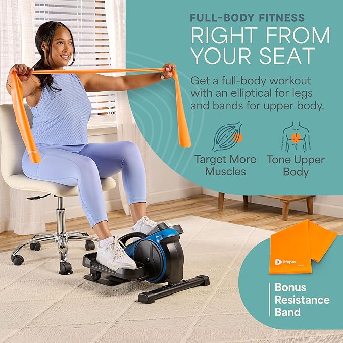 Lifepro Under Desk Elliptical Exercise Machine – Mini Bike Elliptical for Low Impact Leg & Arm Movement – Quiet Magnetic Resistance, LCD Display – Compact Seated Workout for Seniors