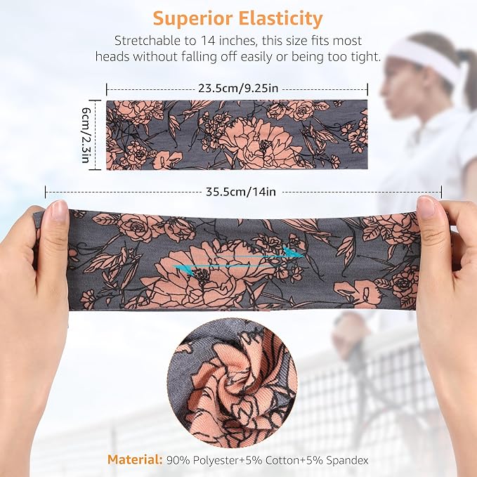 Headbands for Women Non Slip - 7PCS Fashion Sports Hair Bands for Women's Hair, Soft Cotton Cloth Stretchy Headbands for Women for Workout Yoga Running