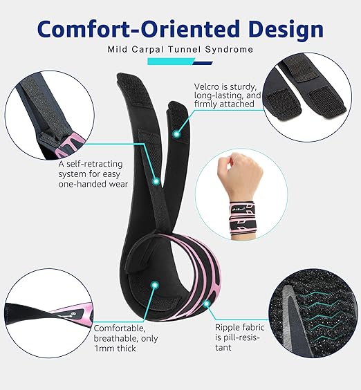 HiRui Wrist Brace Wrist Wrap for TFCC Tears, Ultra-thin Compression Wrist Strap Wrist Support for Workout Basketball Tennis Weightlifting Tendonitis Carpal Tunnel Syndrome-Adjustable (Pink, 2 Pack)