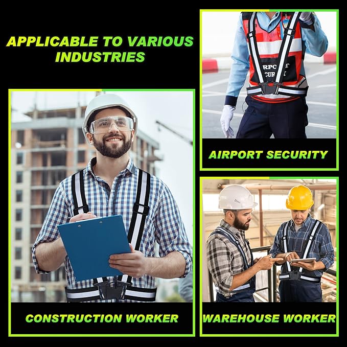 Hercicy 20 Pcs Reflective Vest High Visibility Safety Vests, Adjustable Bright Neon Lightweight Strap Gear (Black)