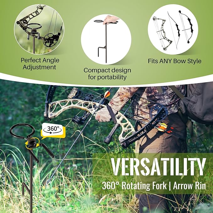 High Performance Portable Archer's Ground Bow Stake with Bowstring Wax, Durable and Versatile, Includes 360° Rotating Fork and Arrow Ring