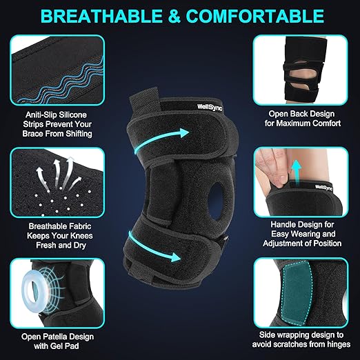 3-IN-1 Professional Hinged Knee Brace for Meniscus Tear,Adjustable Hinged Support with Side Stabilizers & Patella Gel Pads,for ACL,MCL,Arthritis,Injury Recovery-Unisex