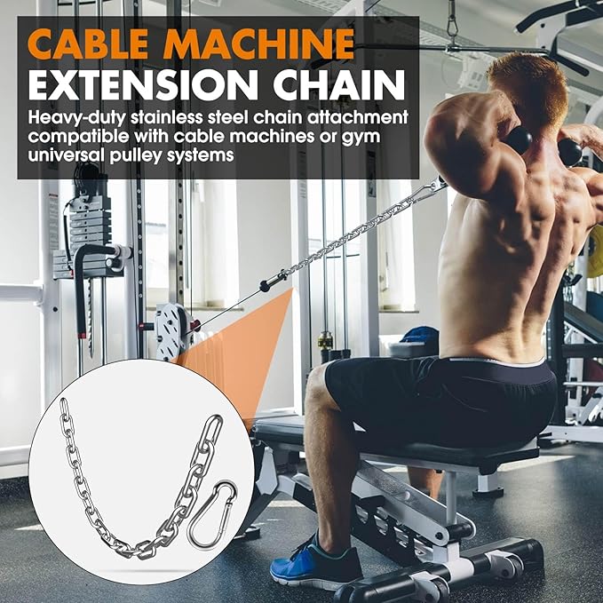 23.6" Gym Fitness Cable Extension Chain, 304 Stainless Steel Cable Machine Extension Accessory, Workout Chain for Home Gym Replacement, Weight Lifting, Triceps Exercise
