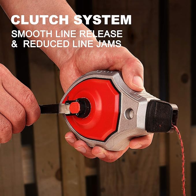 HAUTMEC Pro Chalk Line, 30m/100ft Chalk Reel with 6:1 Gear Ratio Chalk Line Tool, Chalk Box, Suitable for Carpenters and Builders, HT0356