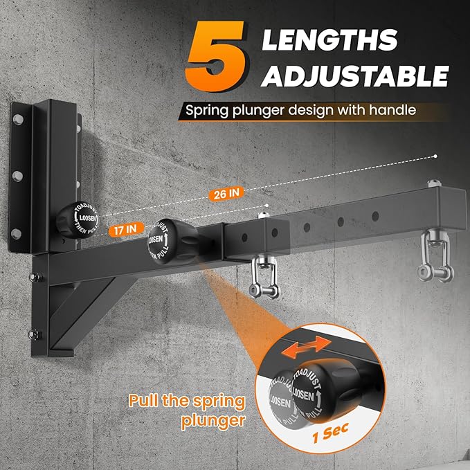 Heavy Duty Adjustable Punching Bag Hanger Wall Mount - Quick-Release Length & Height Heavy Bag Hanger, 800lb Capacity Punching Bag Stand for Home Gym, Boxing, MMA Training