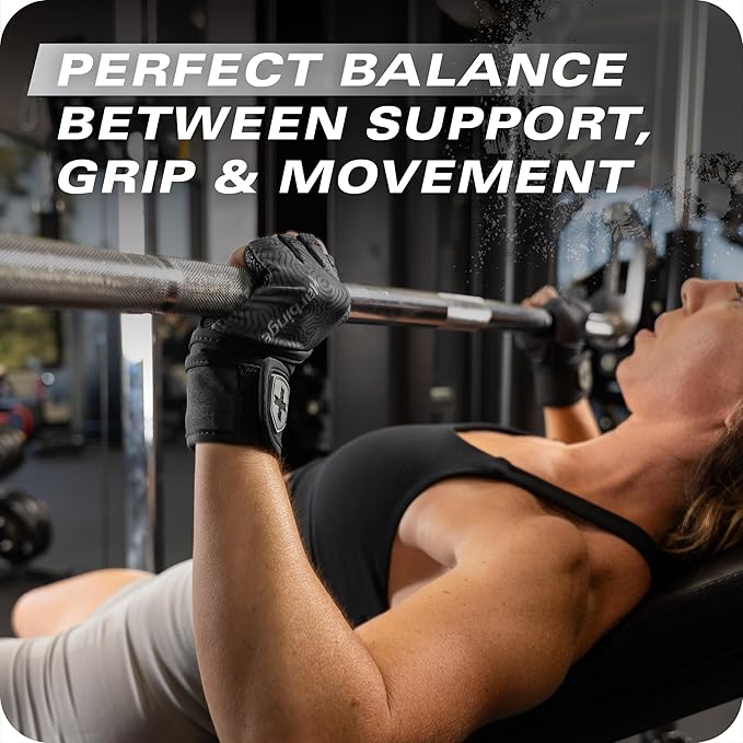 Harbinger Pro Wristwrap Gloves 3.0 - Enhanced Grip, Superior Wrist Support, Breathable 4-Way Stretch Lycra, Durable Leather Palm, Half-Finger Design for Weightlifting, Fitness Training, Women's