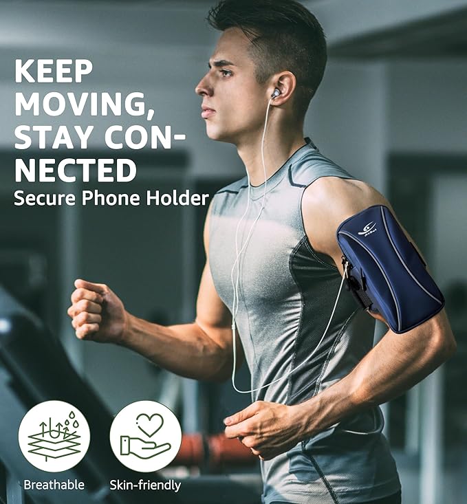 HiRui Arm Bag & Wrist Bag Phone Holder, Sports Running Armband for Gym, Cycling & Workout, Compatible with iPhone 16/15/14 Series, Samsung Galaxy & More, Reflective, Adjustable, Secure Fit (Blue)