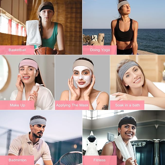 Headbands for Women Non Slip - Stylish Sports Hair Bands for Women's Hair - Soft Cotton Cloth Stretchy Headbands for Women for Yoga, Outdoor Exercise Running - 8 Pack