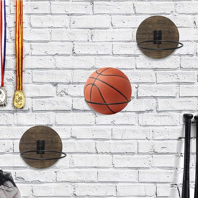 3PCS Ball Holder Basketball Holder Wall Mount Wood