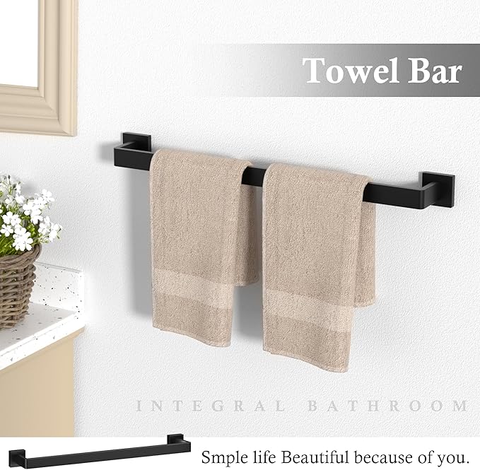5-Pieces Matte Black Bathroom Accessories Set 23.6 Inch 304 Stainless