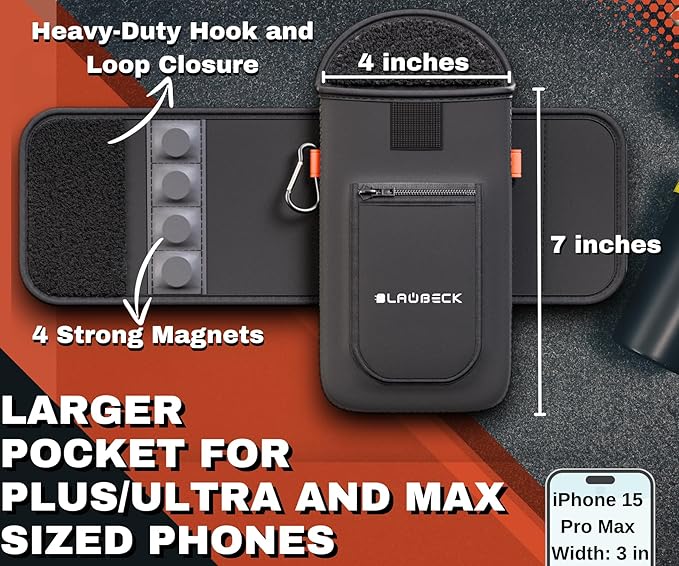 Magnetic Water Bottle Sleeve Bag and Large Pocket 4 Magnets