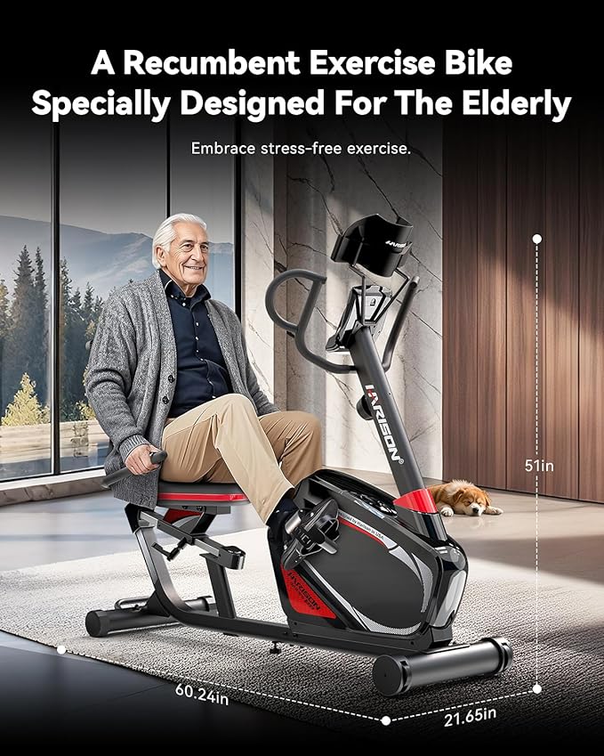 HARISON Recumbent Exercise Bike with 400 lbs Capacity, Magnetic Recumbent bike for Adult and Seniors, Recumbent Stationary bike for Home with Smart Bluetooth App, 2 in 1 LCD Monitor and Tablet Holder, Heart Rate monitor