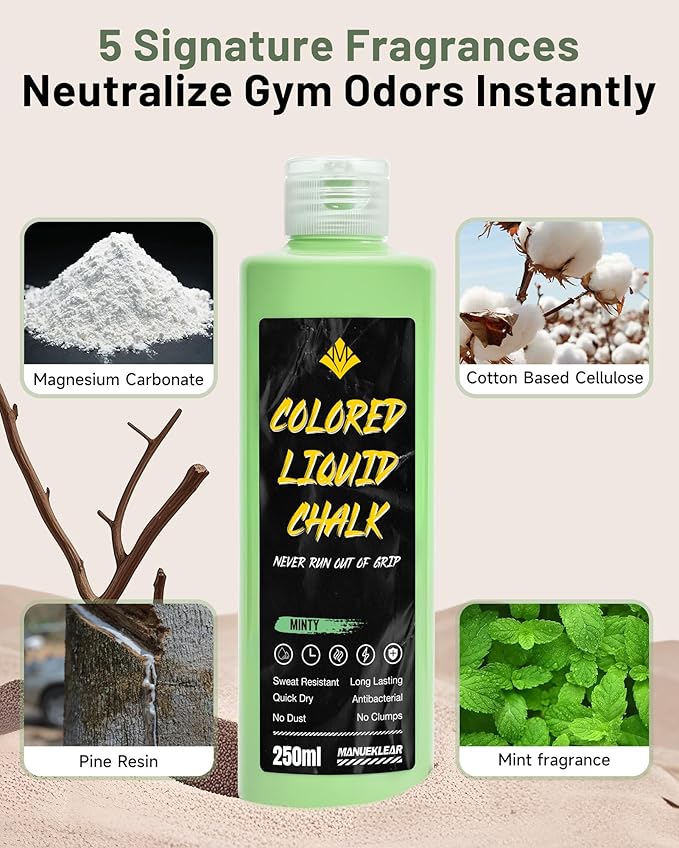 MANUEKLEAR 50/250ml Scented Gym Chalk Easy to Carry, Liquid Chalk Gym for Dry Hands and Enhance Grip, Lifting Chalk for Weightlifting, Gymnastics, Rock Climbing