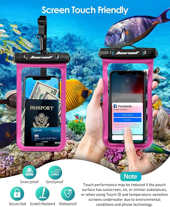 Hiearcool Waterproof Phone Pouch,Waterproof Phone Case for iPhone 17 16 15 14 13 Pro Max Plus up to 8.3",IPX8 Cellphone Dry Bag for Beach Cruise Travel-Bright Red-2Pack