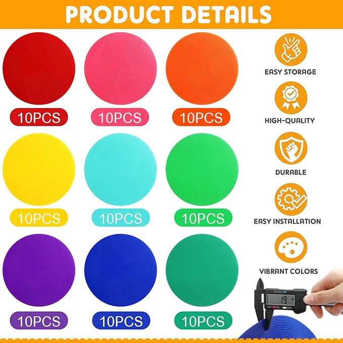 Haull 91 Pcs Poly Spot Markers 9 Inch 9 Colors