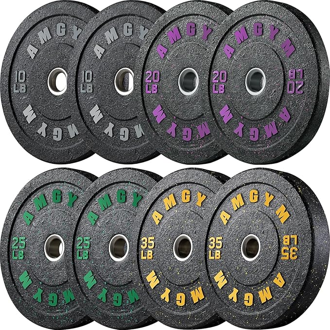 2 Inch Bumper Plates，10-500lbs，Barbell Rubber Olympic Weight Plates Set for Home Gym, Strength Training & Weight Lifting, Multiple Options Colors