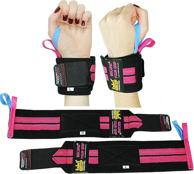 Grip Power Pads Wrist Wraps 2 Wraps for Weight Lifting Wrist Support Cotton Wraps Gym Bandage Straps for Men & Women Premium Quality & PRO Rubber
