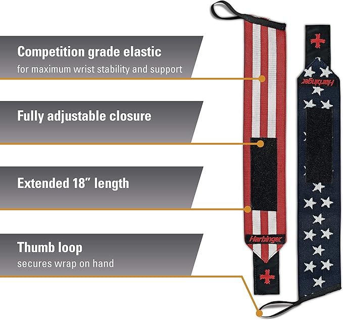 Harbinger Red Line 18-Inch Weightlifting Wrist Wraps for Men and Women (Pair)